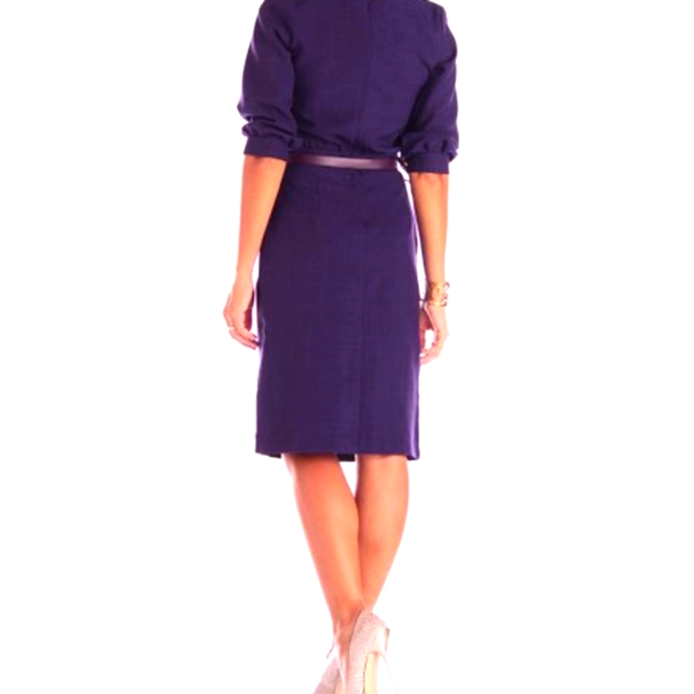 SOLD Dark Purple Shirred Linen-Blend Dress - Picture 2 of 4